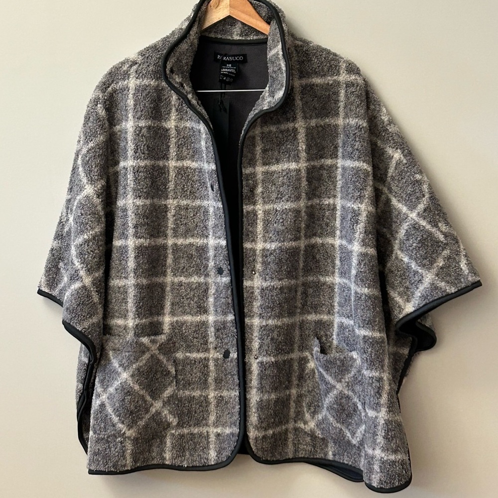 Parasuco Oversized Gray & White Windowpane Lagenlook Cape Coat Women Sz S/M NEW